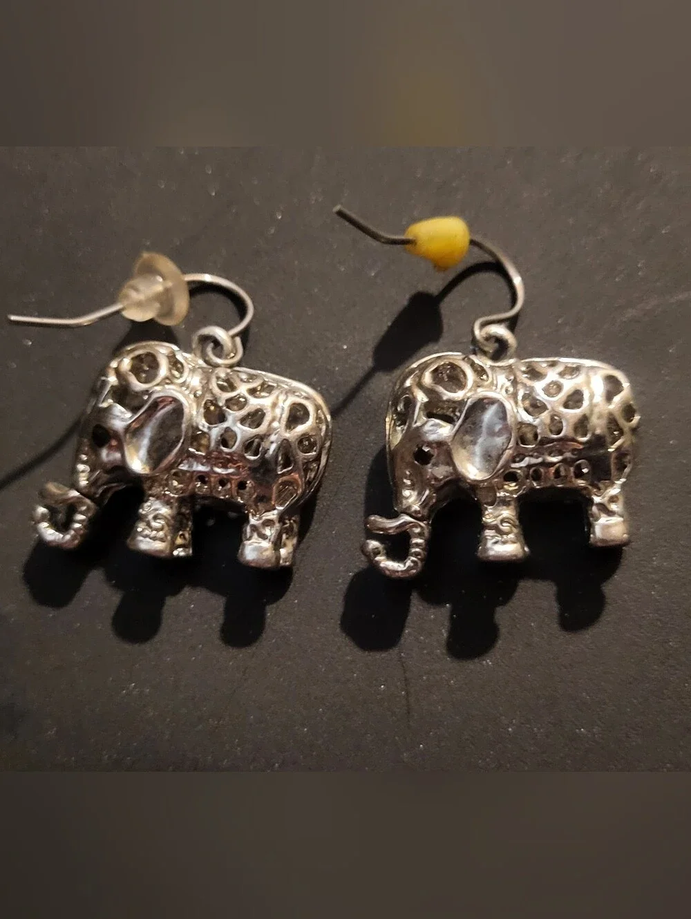Filigree Lucky Elephant Dangle Hook Earrings Openwork Jali Design